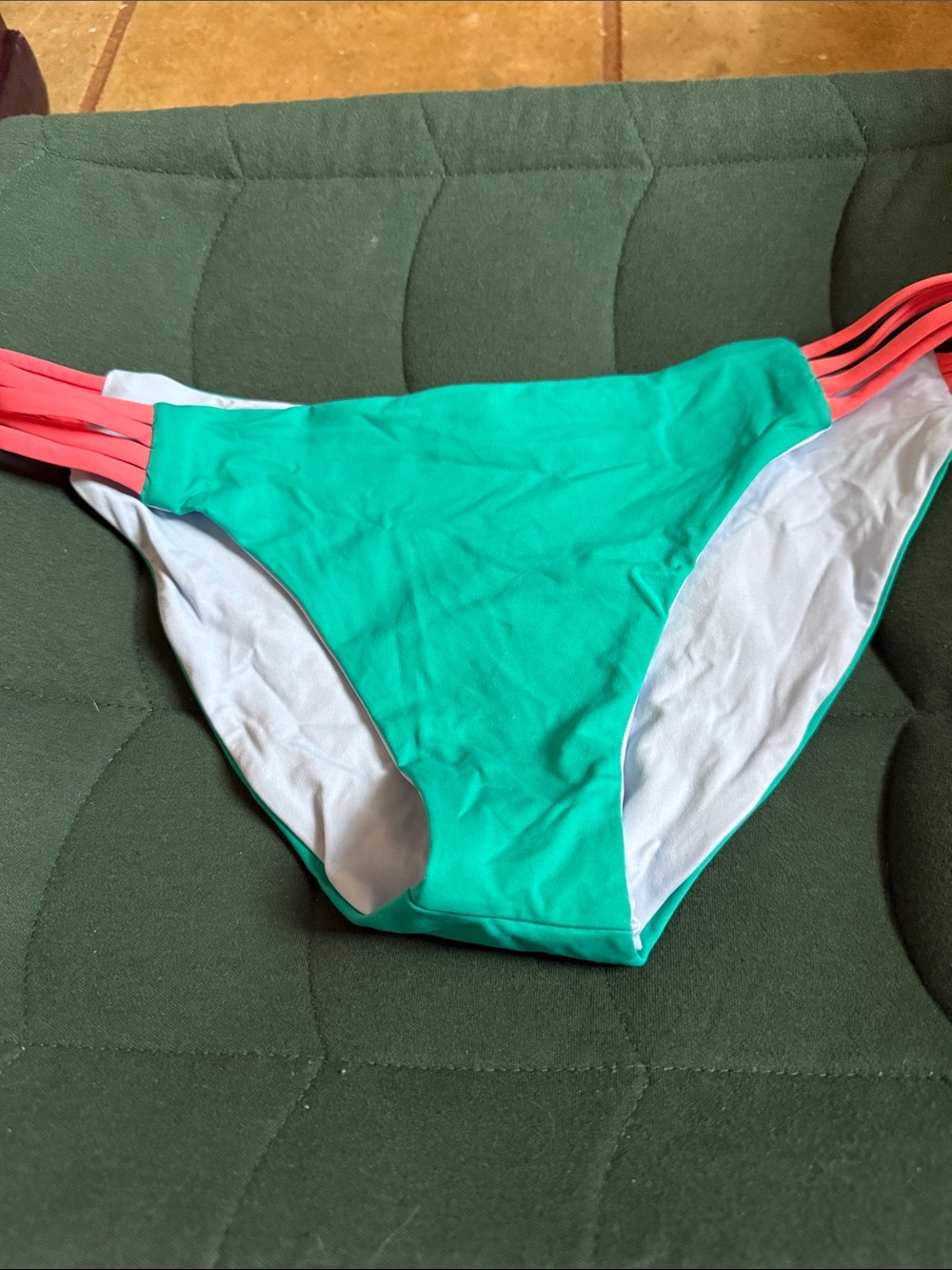 Women’s Teal Bikini Bottom with Coral Strappy Sides